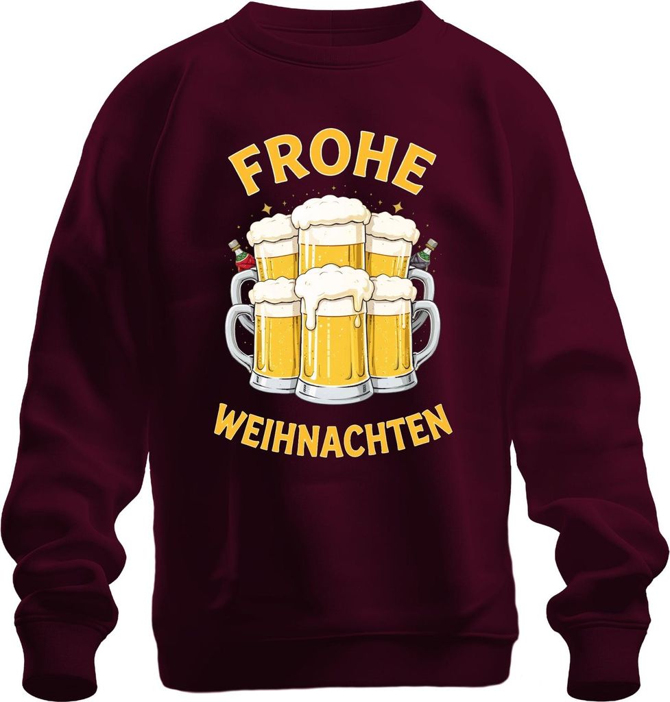 FROHE WEIHNACHTEN Weihnachtsbier Bierkrug Bierliebhaber Geschenk Uni Sweatshirt Pullover, Burgundy, L