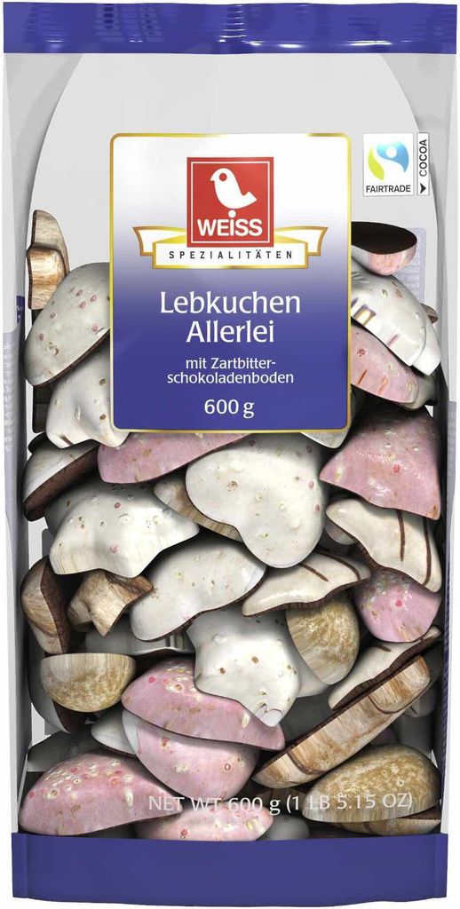 A bag of Lebkuchen Allerlei cookies with chocolate bottoms.