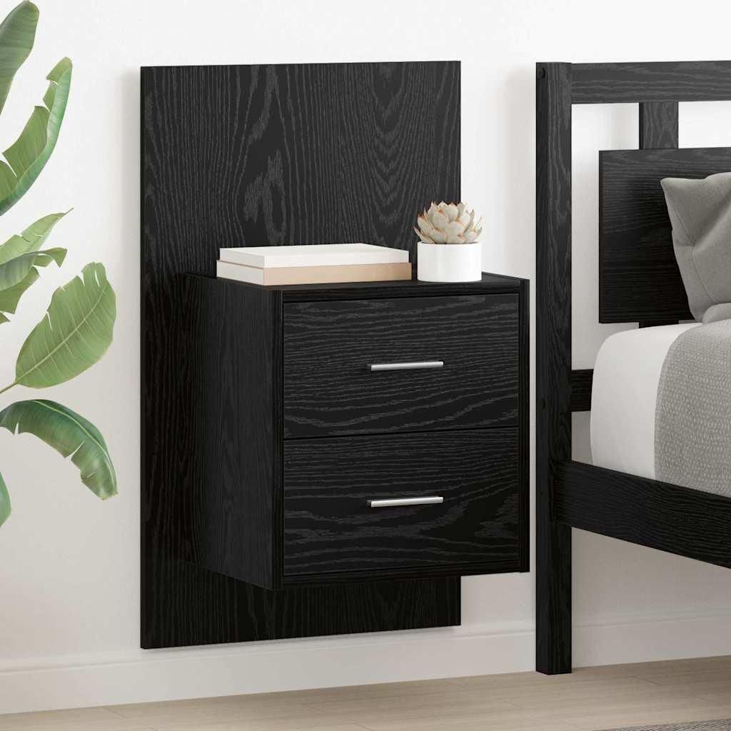 "Schlussverkauf" Wandmontiertes Nachttischchen 2 Stück, Nachtschrank, Nachtkonsole, Schwarz Eichen-Optik C9002