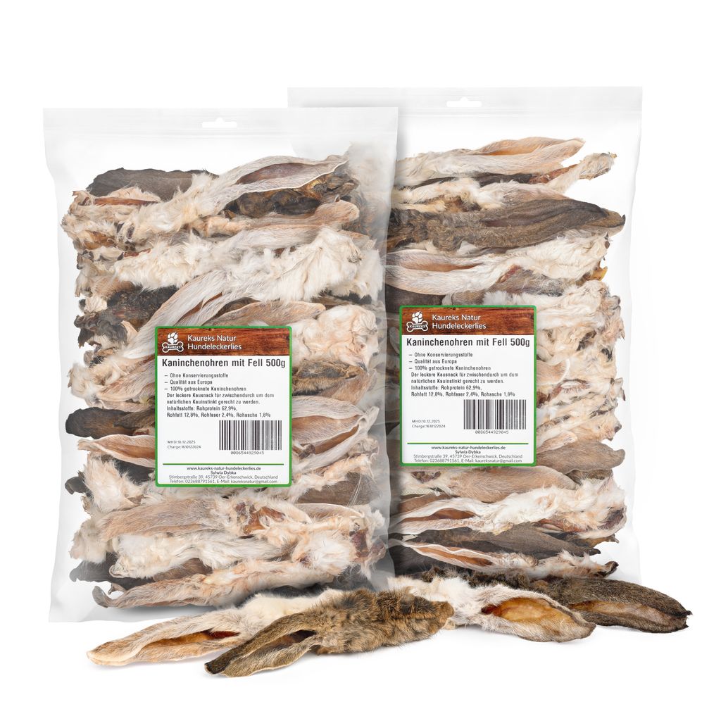 Kaureks Natur Kaninchenohren mit Fell 2x500g, ca 75 STK. Produktbild