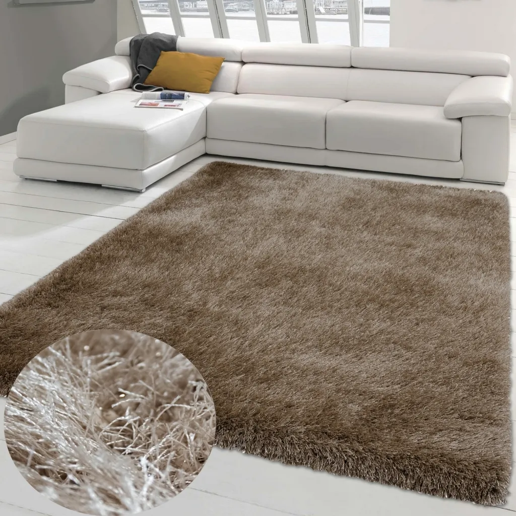 Tapis beige 80x150 cm anti-poussière à poils longs et fils brillants