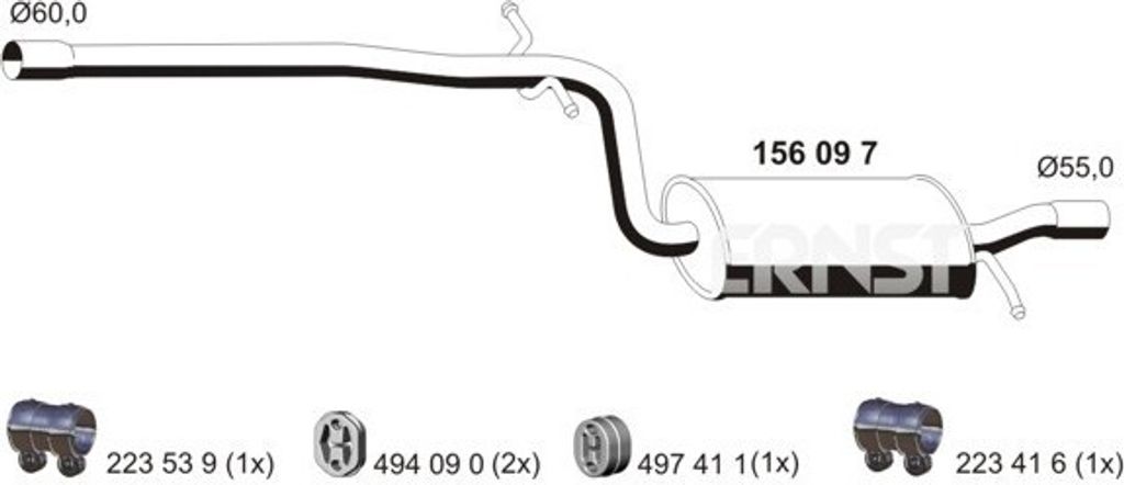 ERNST 156097 Mittelschalldämpfer Schalldämpfer für SKODA Octavia II Combi (1Z5) OCTAVIA (1Z3)