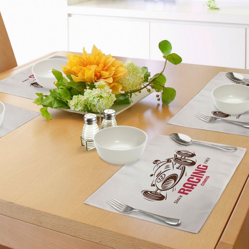 ABAKUHAUS Autos Platzmatten, Retrostil-Rennwagen-Emblem-Formel-Automobil-Ikonen-Geschwindigkeits-Konkurrenz, Tiscjdeco aus Farbfesten Stoff für da...