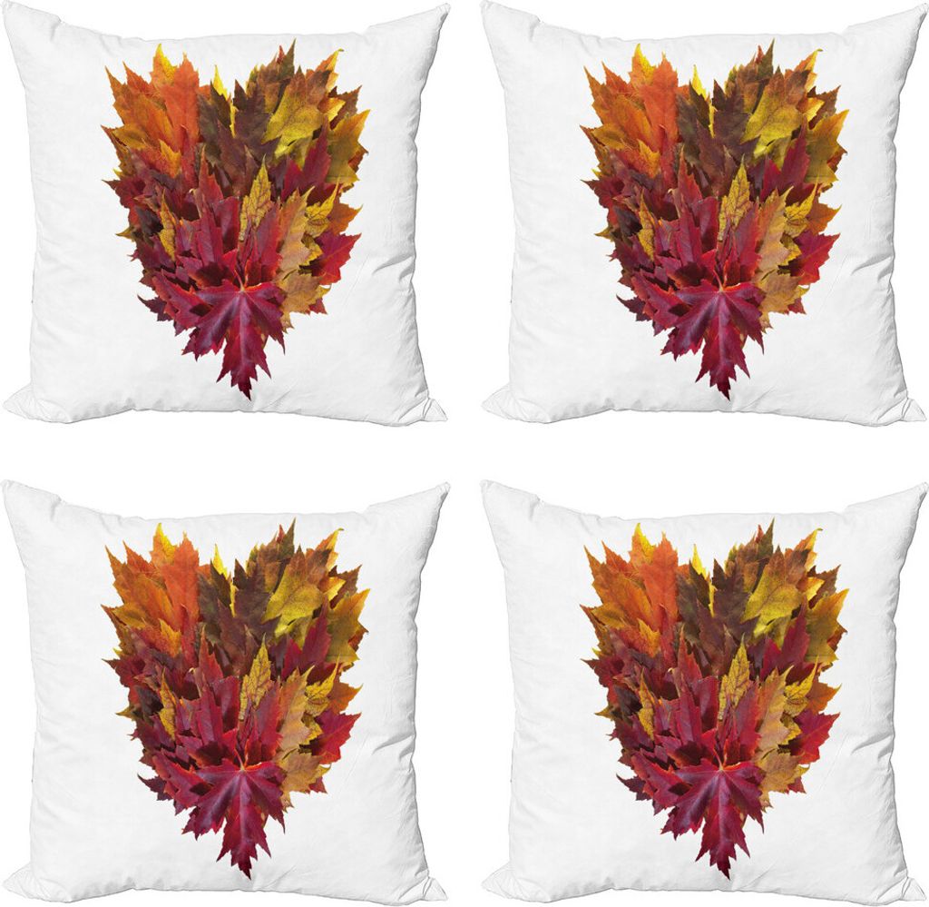 ABAKUHAUS Herbstlaub Kissenbezug Set (4 Stück), Mix Blätter Heart Shaped, Moderner Doppelseitiger Digitaldruck, 40 cm x 40 cm, Weiß und Multicolor