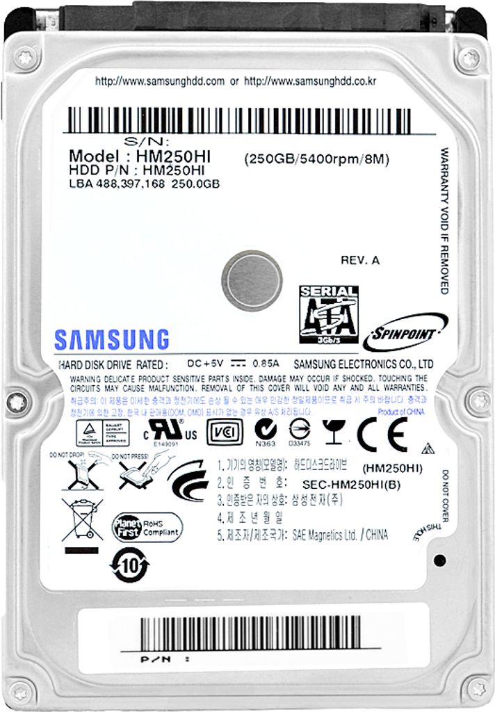 Festplatte Samsung HM250HI 250GB 8Mb Cache 5400Rpm Sata II 2,5"