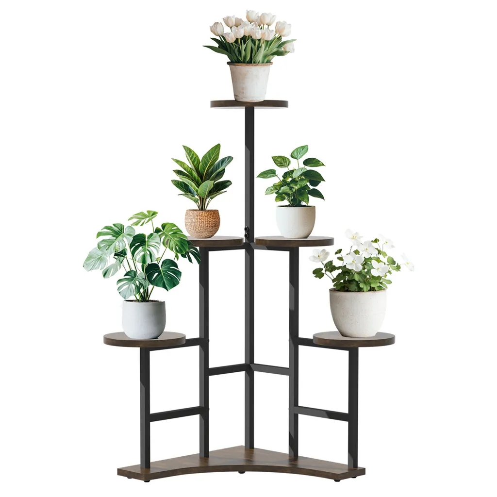Support pour plantes rustique en métal 6 niveaux pour balcon et jardin