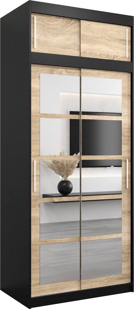 Kleiderschrank, Schiebetürenschrank Schlafzimmer, Schrank mit Spiegel ROMA 2 100 mit Aufsatz, Höhe 240 cm