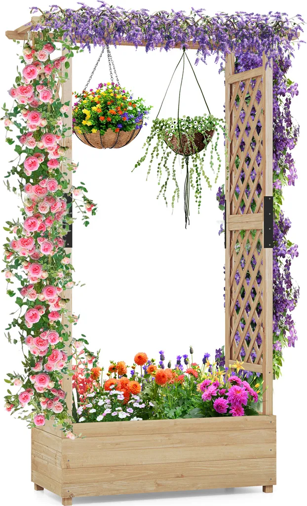 Jardinière bois naturel grand volume avec arche et support de fixation