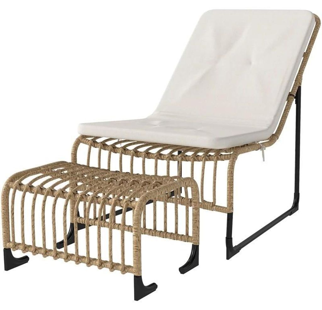 Outdoor Rattan Liegestuhl - Gartenstuhl mit Fußhocker - Stahlrahmen PE-Rattan - Belastbar bis 120 kg - Für Garten Balkon Strand