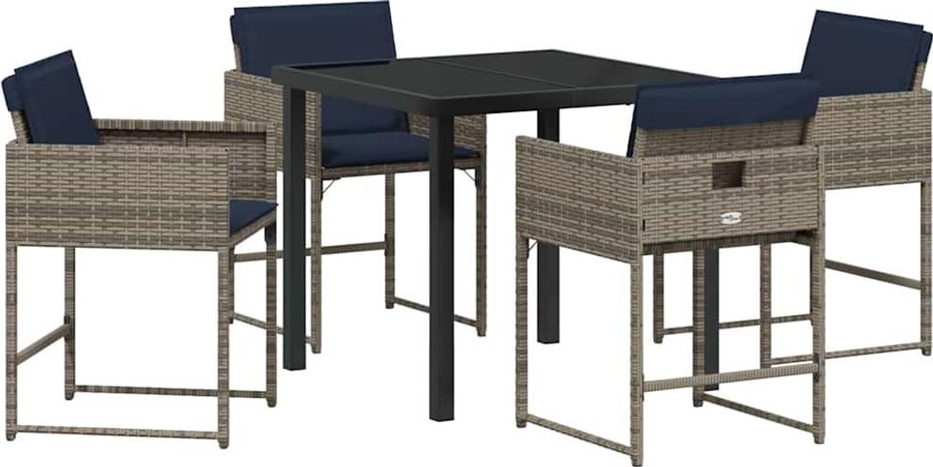 vidaXL Garten Essgruppe mit Kissen 5 pcs Grau Poly Rattan