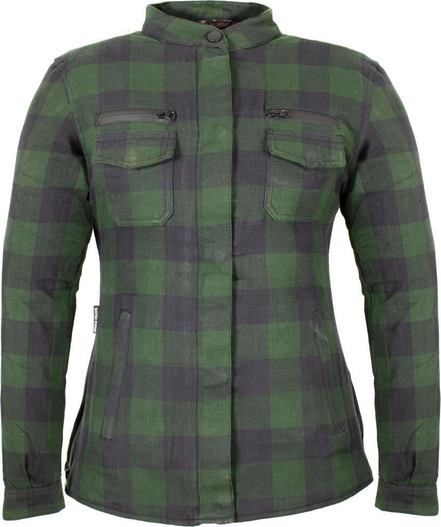 Damen Aramid Motorradhemd mit Protektoren Slim Fit Bikerhemd Motorrad Hemd(S,Grün)