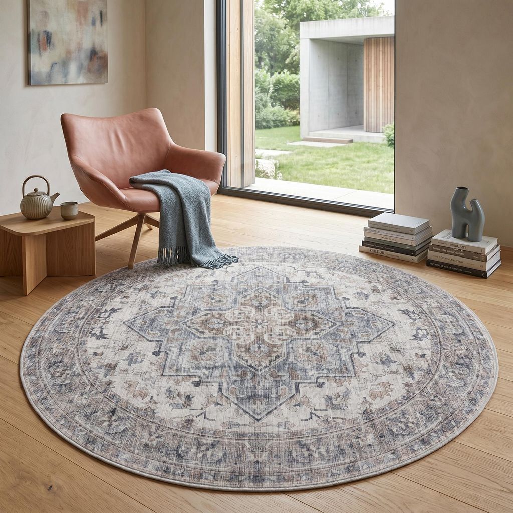 Carpetsale24 Tapis lavable vintage tapis rond salon salle à Image du produit 