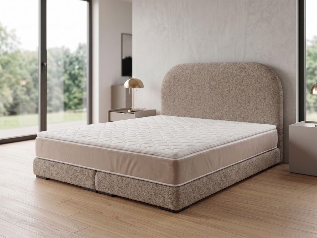 Polsterbett LEON 1 mit Kopfteil, modernes gepolstertes Bett in 90 x 200 cm Farbe: Beige