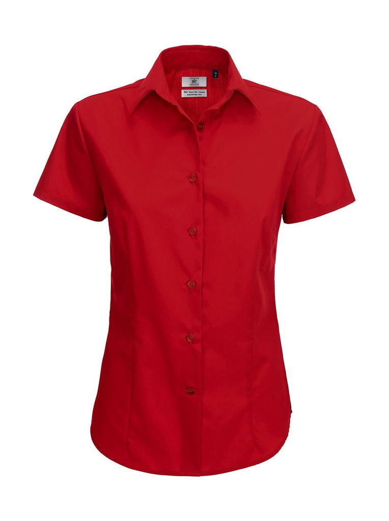 B&C Damen Business Bluse Oberteil T-Shirt Longsleeve Shirt kurzarm, Größe:4XL, Farbe:Deep Red
