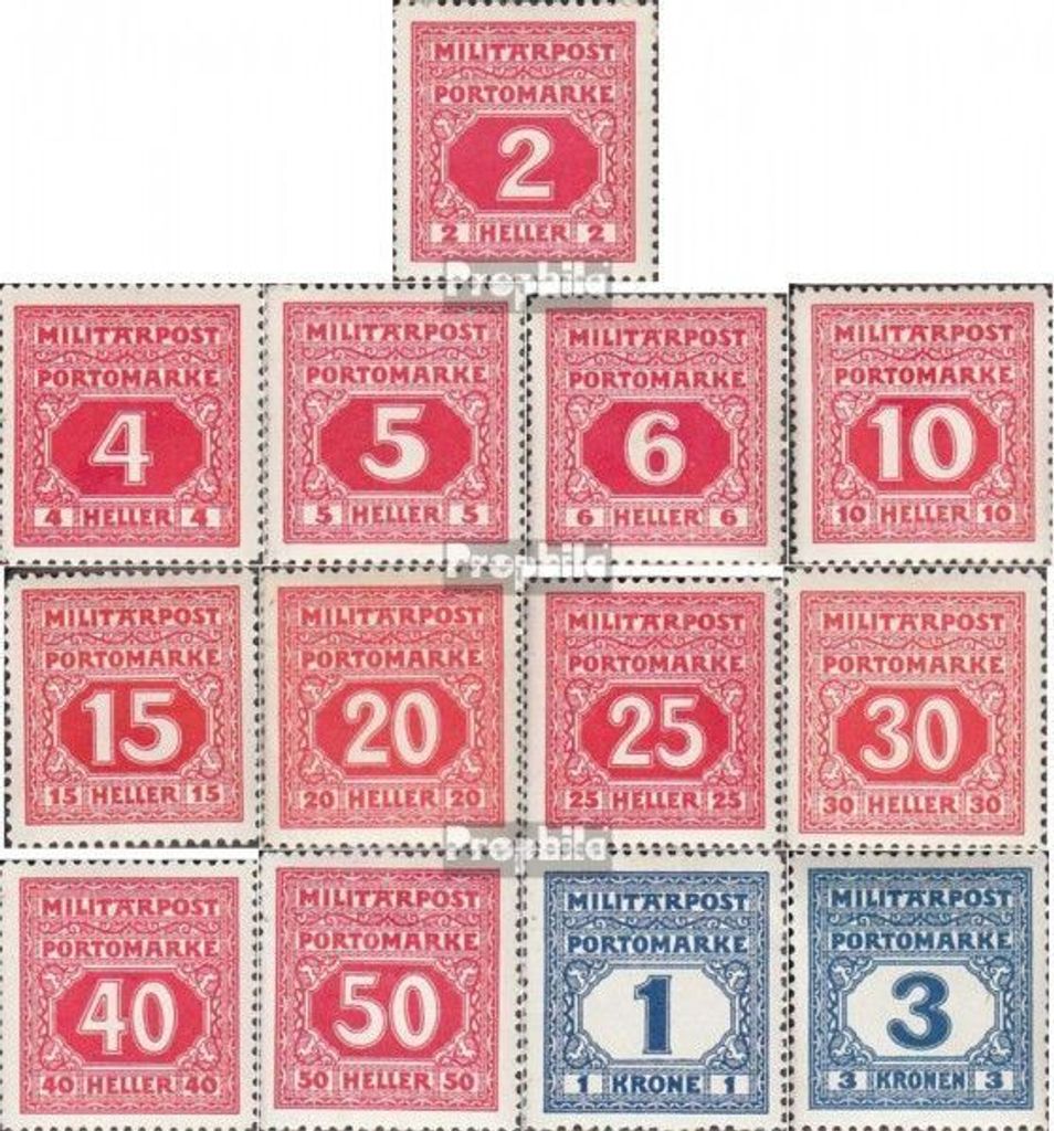 Briefmarken Österr.-Bosnien-Herzeg. 1916 Mi P14-P26 (kompl.Ausg.) Gefälligkeitsentwertung gestempelt Ziffern