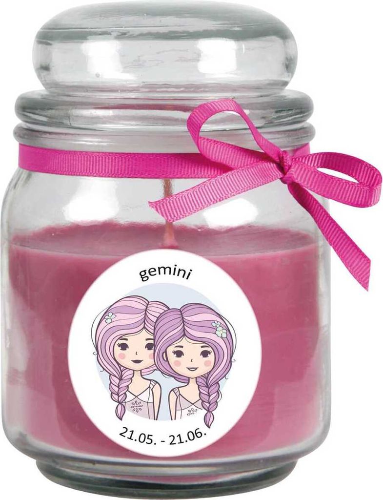 Sternzeichen Duftkerze Lavendel im Bonbonglas ( Zwillinge ) - viele Motive zur Auswahl, 300g - Brenndauer bis zu 70 Std - Gemini