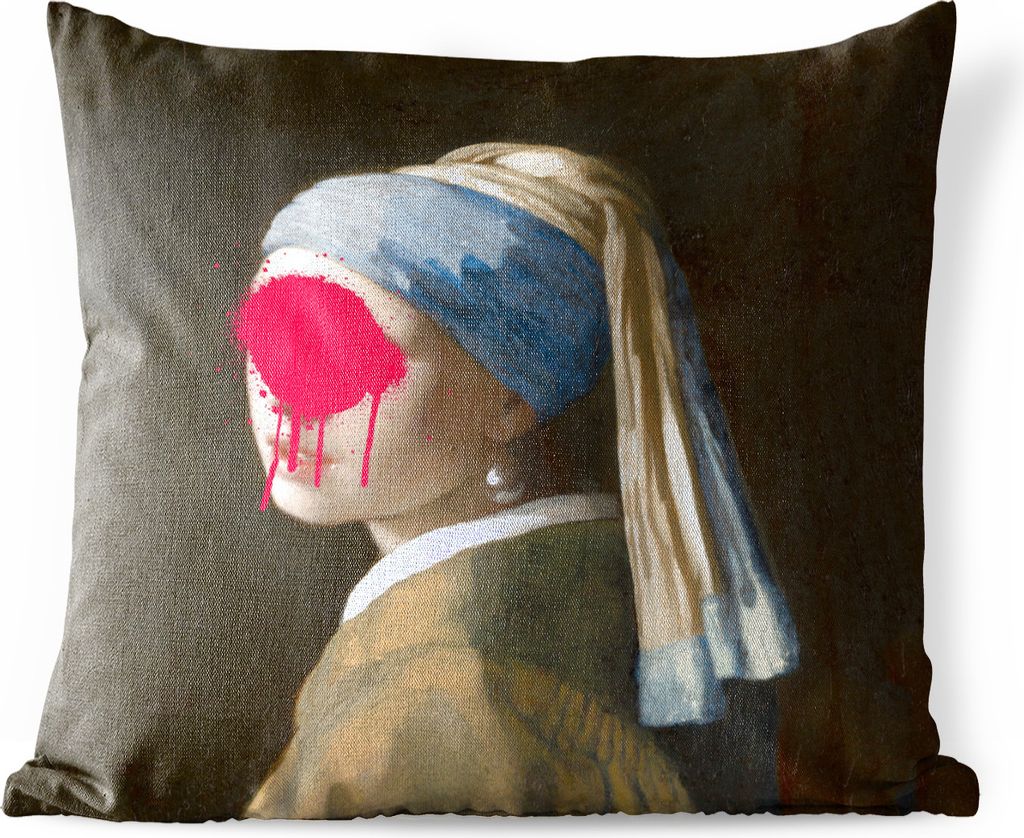MuchoWow Outdoor Kissen - Mädchen mit Perlenohrring - Vermeer - Kunst - 40x40 cm - Wetterfest - Lounge Kissen - Kopfkissen - Interieur - Polster...