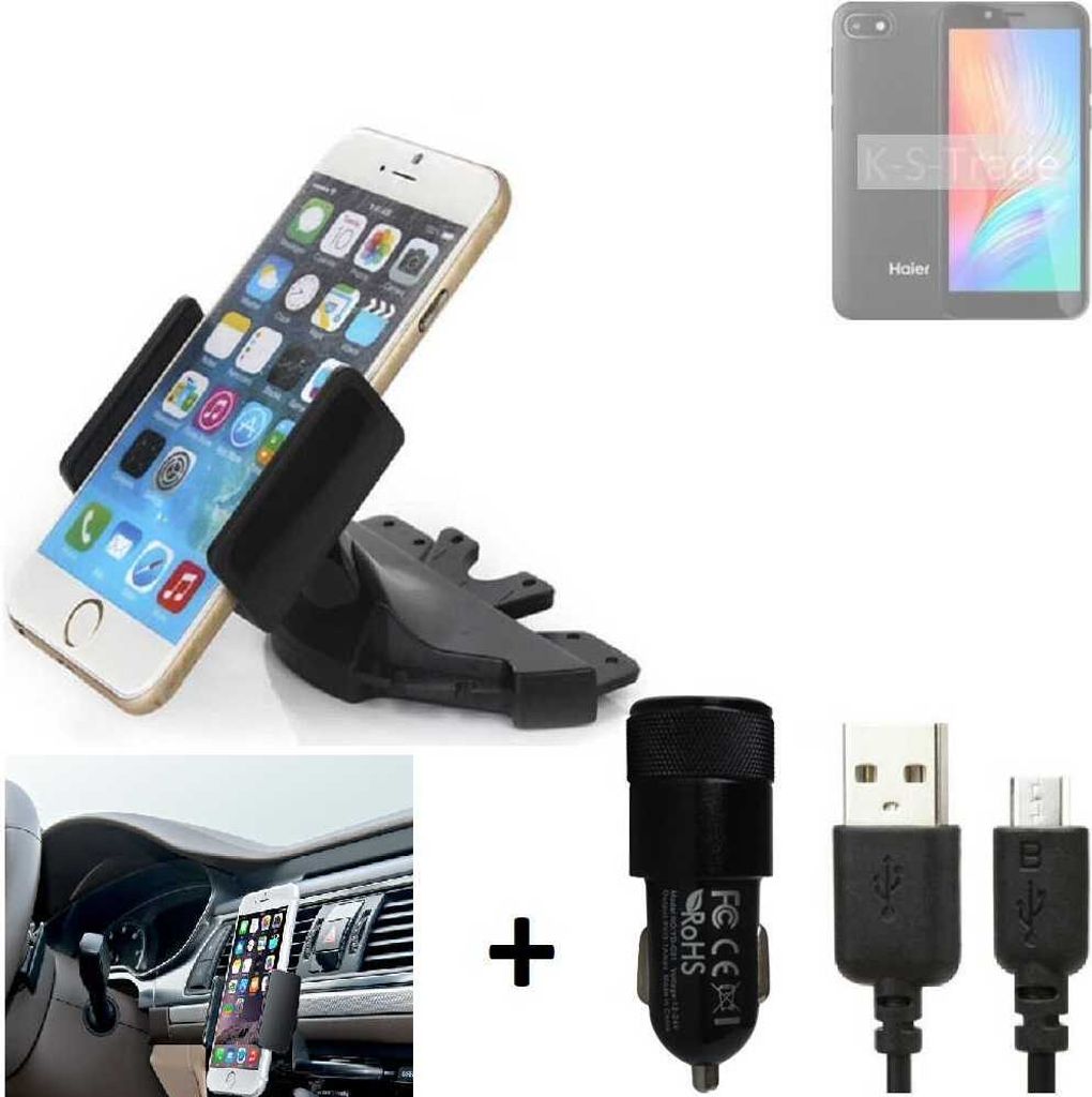 TOP SET K-S-Trade Autohalterung kompatibel mit Haier Alpha A2 Lite CD Schlitz Halterung KFZ-Halter Radio Handy Halterung 360° drehbar DVD-Schacht