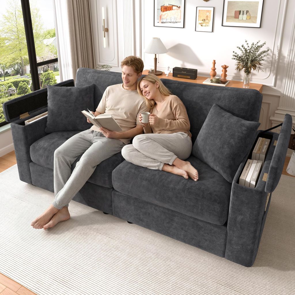 Merax 2-Sitzer Wohnzimmercouch mit Stauraum, Chenille-Sofa, Produktbild 