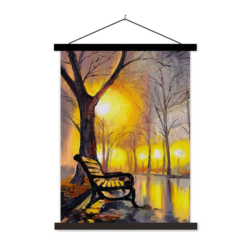 MuchoWow Textilposter Malerei - Bank - Wasser - Licht - Öl 60x80 cm mit schwarzem Rahmen - Plakathalter