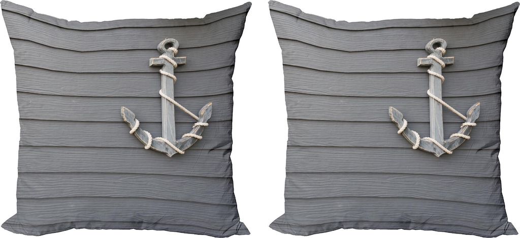 ABAKUHAUS Anker Kissenbezug Set (2Stück), Nautische Thema Holzanker mit dem Seil an der Wand Maritime Thema Foto Muster, 50 x 50 cm, Grau