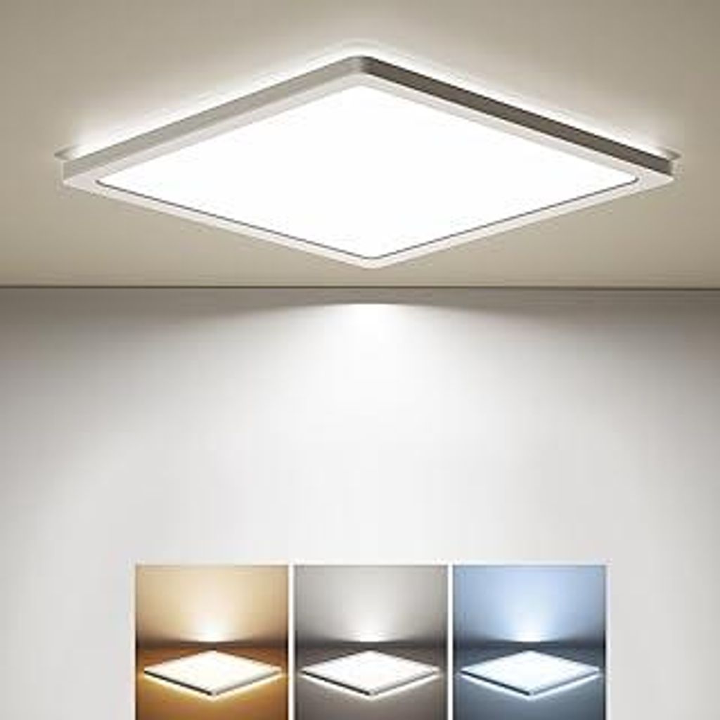 BLNAN LED Deckenleuchte, 18W Deckenlampe Flach Warm Neutral Kalt Weiß 3000K/4000K/5000K, Panel mit Hinterleuchtung, 1800lm für Flur, Schlafzimmer...