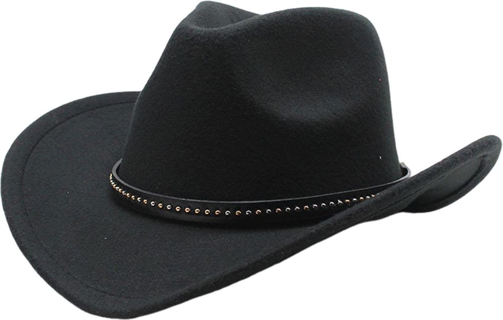 Western-Cowboyhut für Männer und Frauen, Cowgirlhut aus Filz mit breiter Krempe und silbernen Perlen, aufrollbarer Fedora-Hut für Wild-West-Kost...