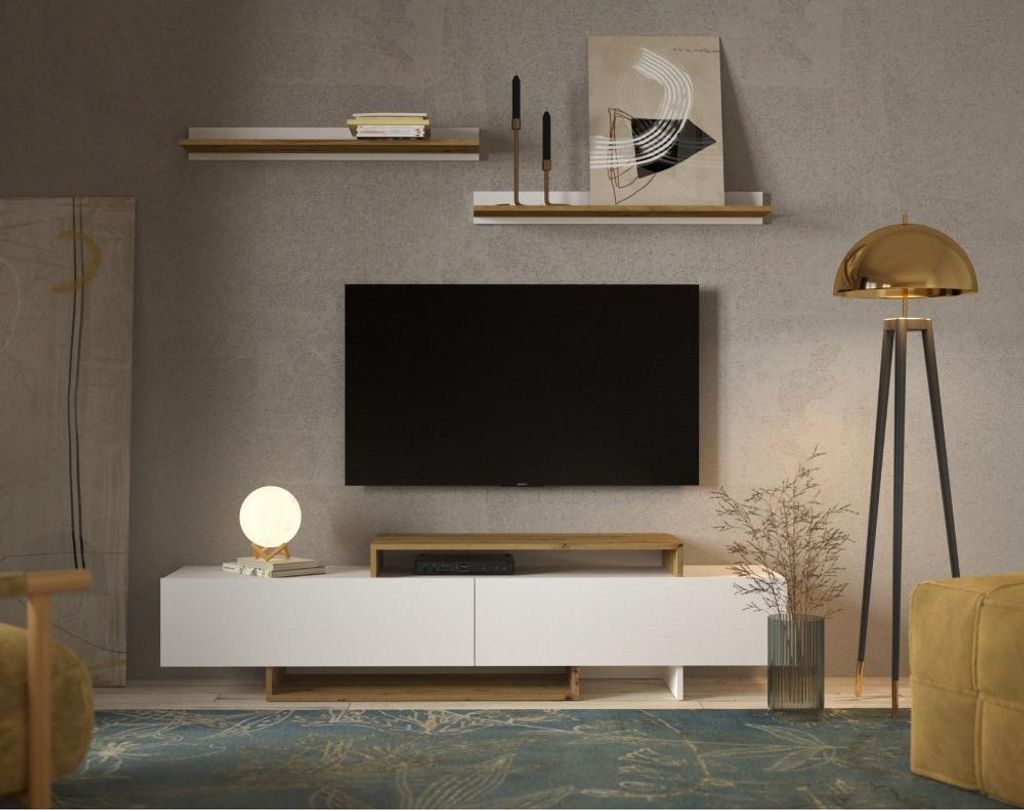 Kondela Wohnwand Milona - weiß / Eiche Artisan