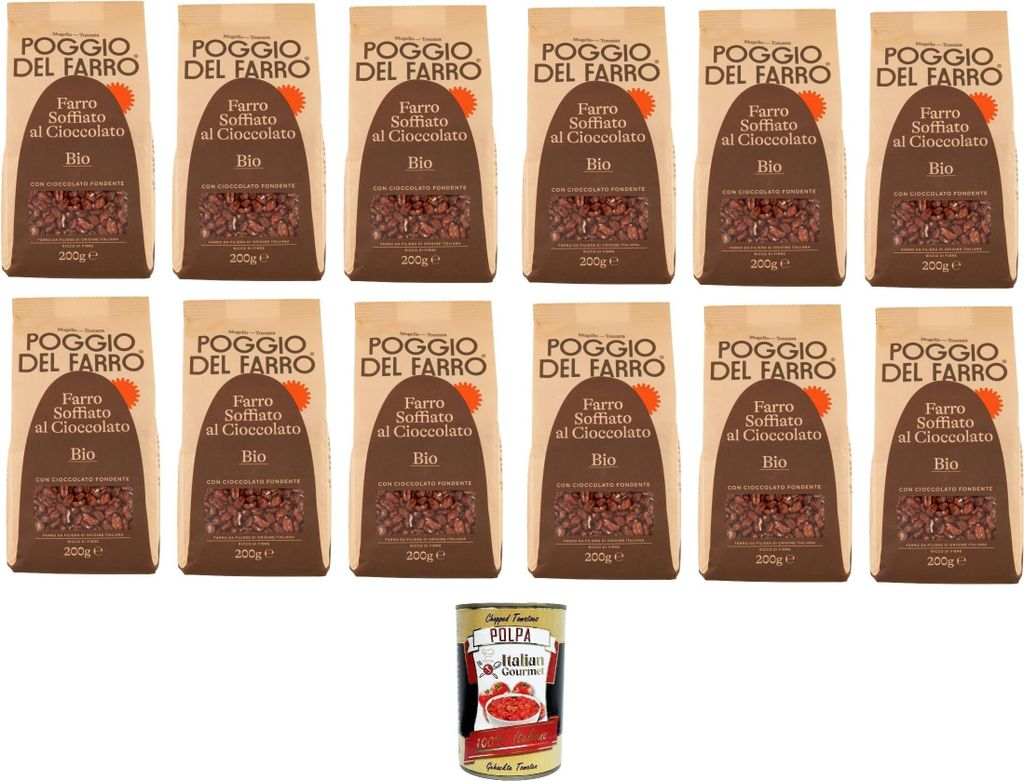 Poggio del Farro- Farro Soffiato al Cioccolato Gepuffter Dinkel mit Schokolade 12x 200gr + Italian Gourmet polpa 400g