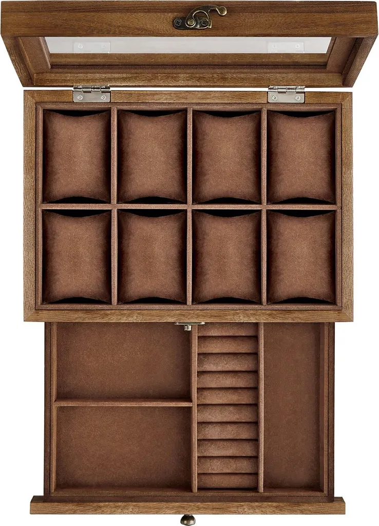 Coffret de rangement montres anti-rayures bois brun 8 emplacements - 2
