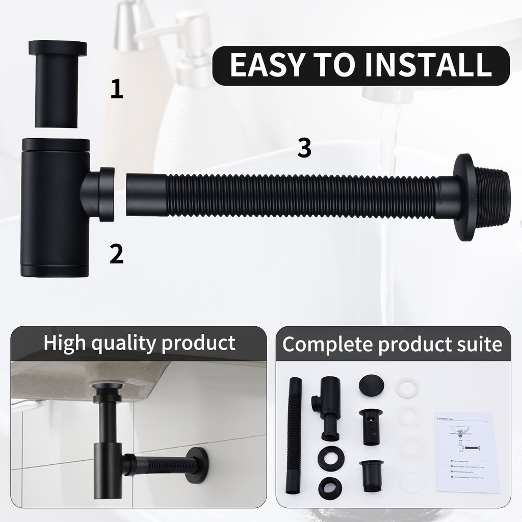 Universal Röhrensiphon Set für Waschbecken Waschtisch Bad Produktbild 3