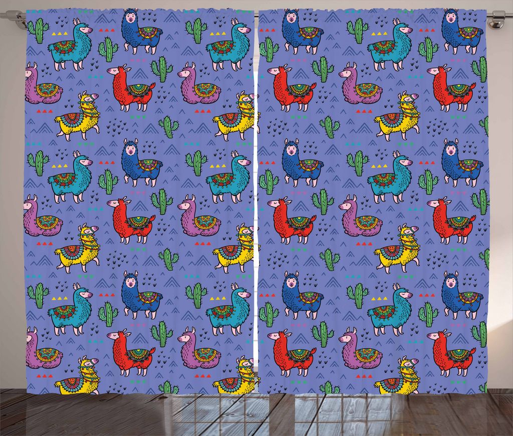 ABAKUHAUS Lama Rustikaler Gardine, Cartoon-Tier Triangles, Schlafzimmer Kräuselband Vorhang mit Schlaufen und Haken, 280 x 175 cm, Mehrfarbig