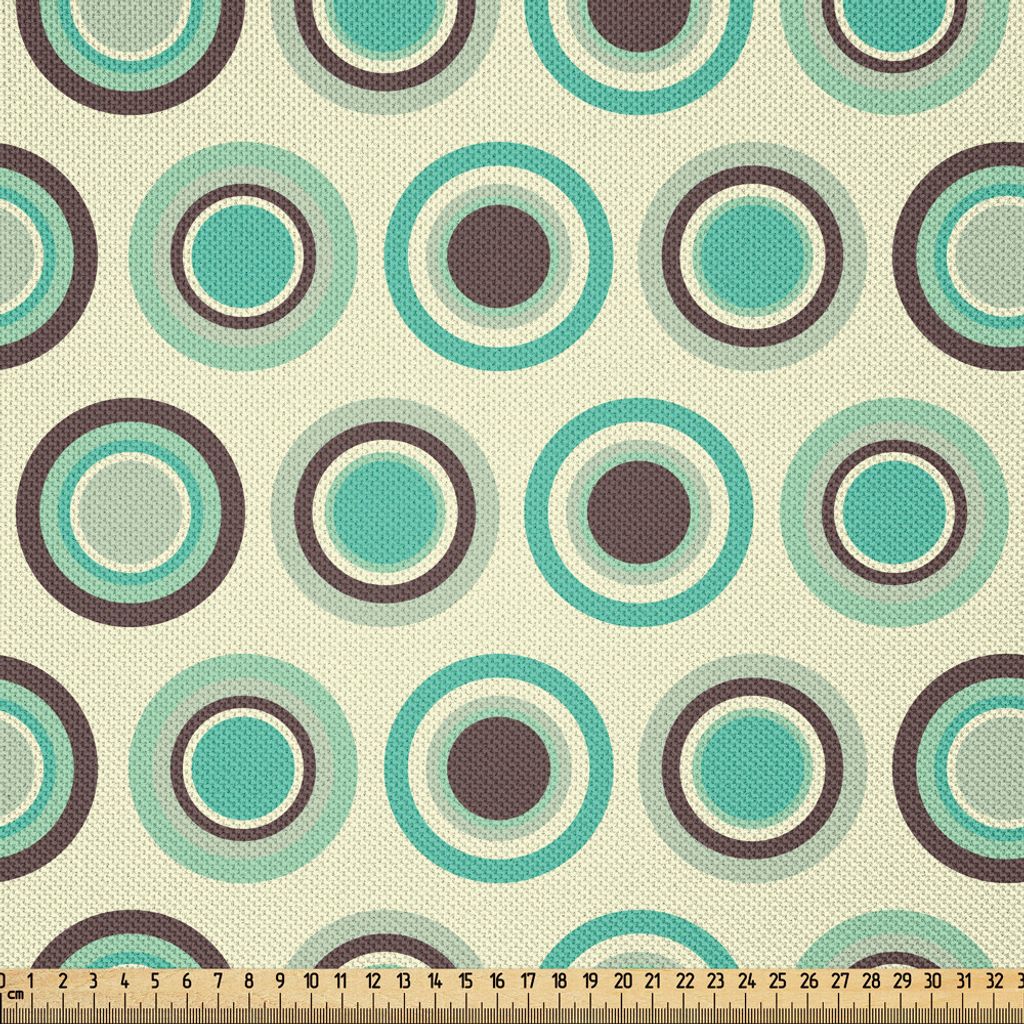 ABAKUHAUS Retro Satin Stoff als Meterware, Tupfenmuster in Pastellfarben Altmodische Fliesen-Ring-Formen, 3 M (148 x 300 cm), Dunkler Taupe Mint Green