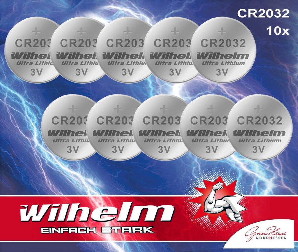 10 x Knopfzelle CR2032 Wilhelm Batterie LIthium 3V CR 2032 Industrieware
