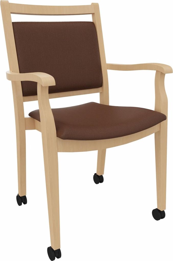 Pflegestuhl André mit Armlehnen und Rollen – Ideal für Senioren im Altenheim oder Zuhause – Massivholz stabil und Pflegeleicht.Stoffbezug:Cle...