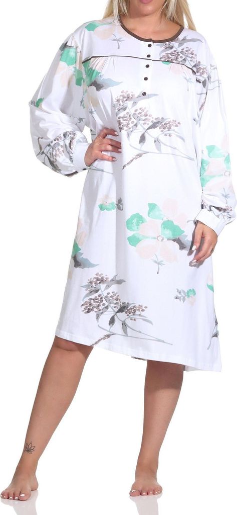 Frauliches Damen Nachthemd langarm mit 105 cm Länge, und Produktbild 