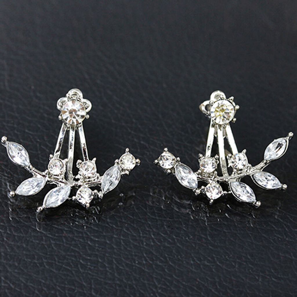 Damen-Ohrstecker, modisch, Blatt-Design, glänzender Strassstein, Schmuck, Weihnachtsgeschenk-Silber
