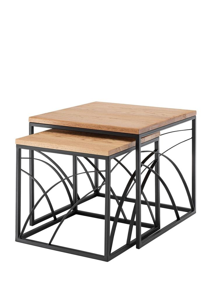 Beistelltisch Set 50x43 cm Wildeiche Metall Schwarz