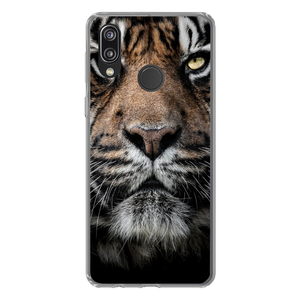 MuchoWow Handyhülle Schutzhülle Hülle für Huawei P20 Lite (2020) Tiger - Nahaufnahme - Tier Silikon Softcase Handy Hülle - Kartenhalter