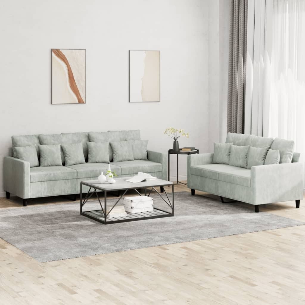 Maison Exclusive - 2-tlg. Sofagarnitur mit Kissen Hellgrau Samt