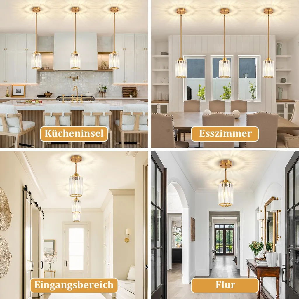 Lustre Suspension Design en Cristal E27 - Lampe de Plafond Ajustable