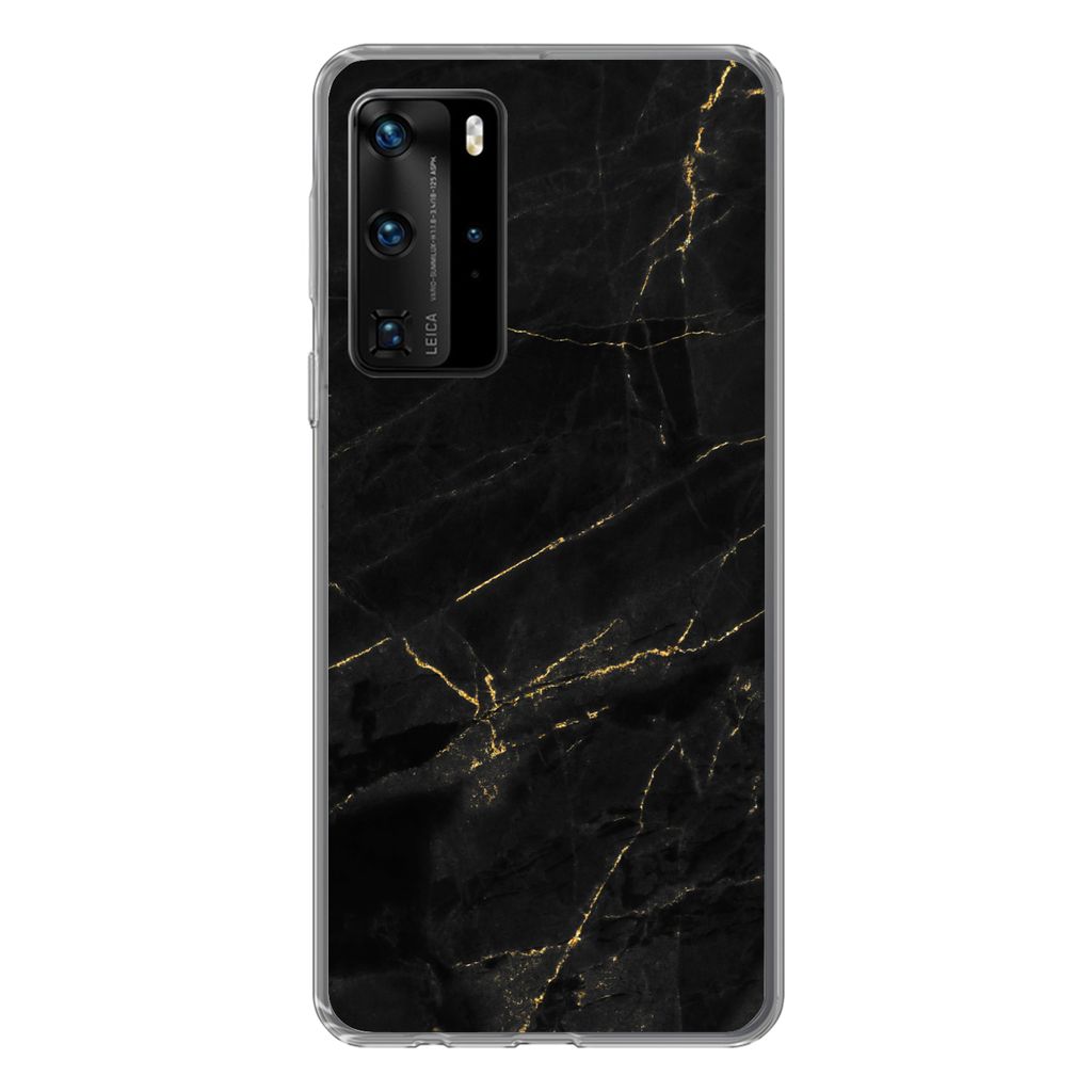MuchoWow Handyhülle Schutzhülle Hülle für Huawei P40 Pro Marmor - Schwarz - Gold - Chic - Marmoroptik - Design Silikon Softcase Handy Hülle ...