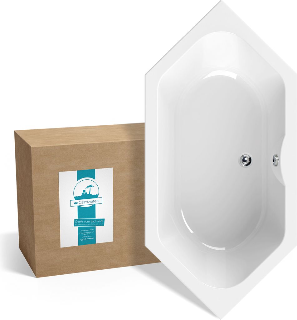 Calmwaters Sechseck Badewanne 190x90 cm, Acrylwanne Exclusive, Duo-Badewanne für zwei Personen, Maße 190 x 90 cm, Duobadewanne als Sechseckwann...