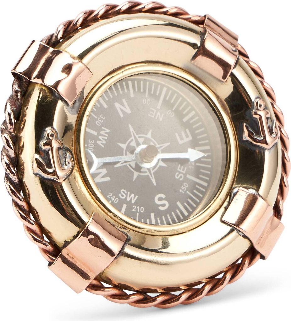 Maritim 6,5cm Kompass Rettungsring aus Messing gold und Kupfer Taschenkompass