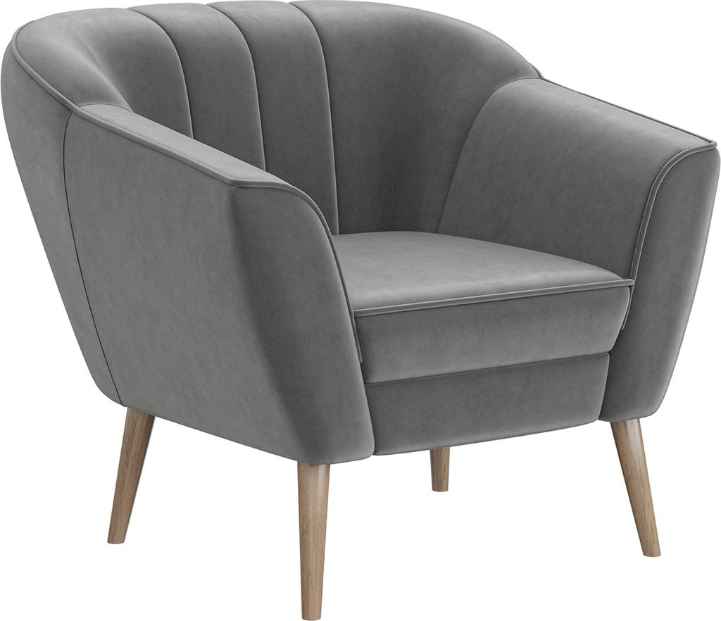 MEBLINI Sofa Sessel für Wohnzimmer - Mini Lounge für eine Person - Loungesessel - Armlehnstuhl - Armchair - KAIA - 1 - Hellgrau Samt