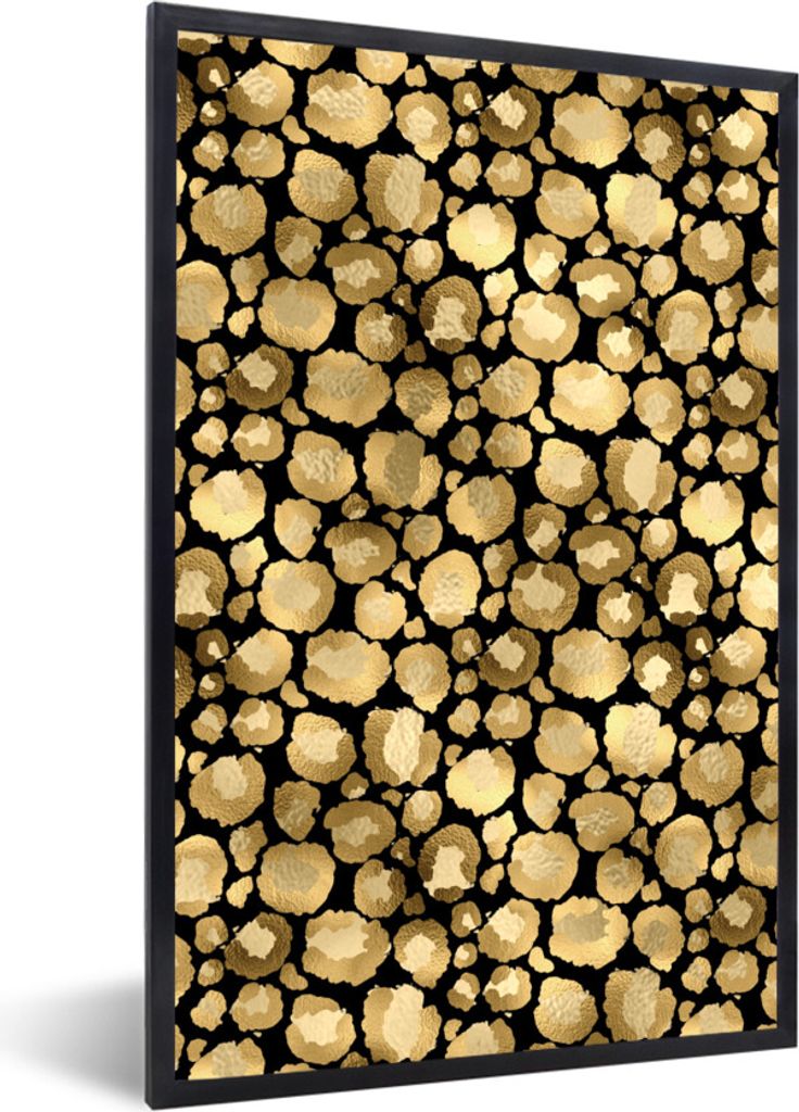 MuchoWow Gerahmtes Poster Muster - Pantherdruck - Gold 20x30 cm - Poster mit Schwarzem Bilderrahmen Wandposter Rahmen Foto Bilder - Drucken - Bil...