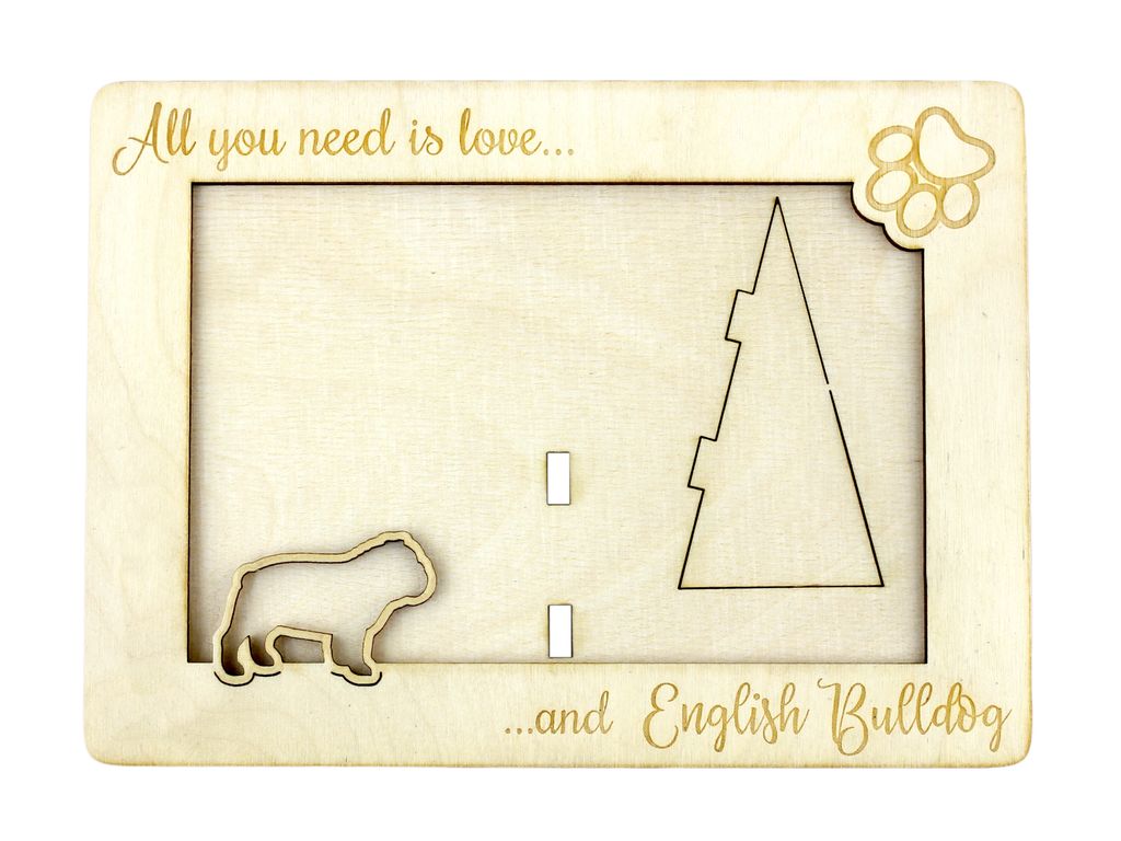 Bulldog, Englische Bulldogge - Fotorahmen, gravierter Holzrahmen, ein schönes Gadget für den Hundeliebhaber von Art-Dog