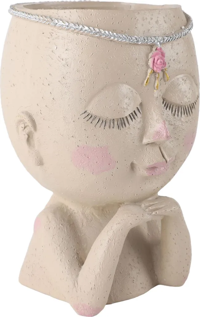 Pot de fleurs visage Princesse en résine avec drainage pour succulente - 4