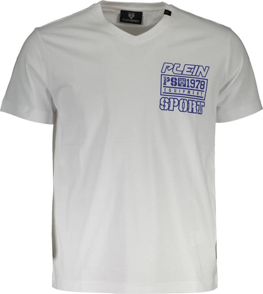 Stilvolles Herren-T-Shirt mit V-Ausschnitt und Logo-Druck, Weiß