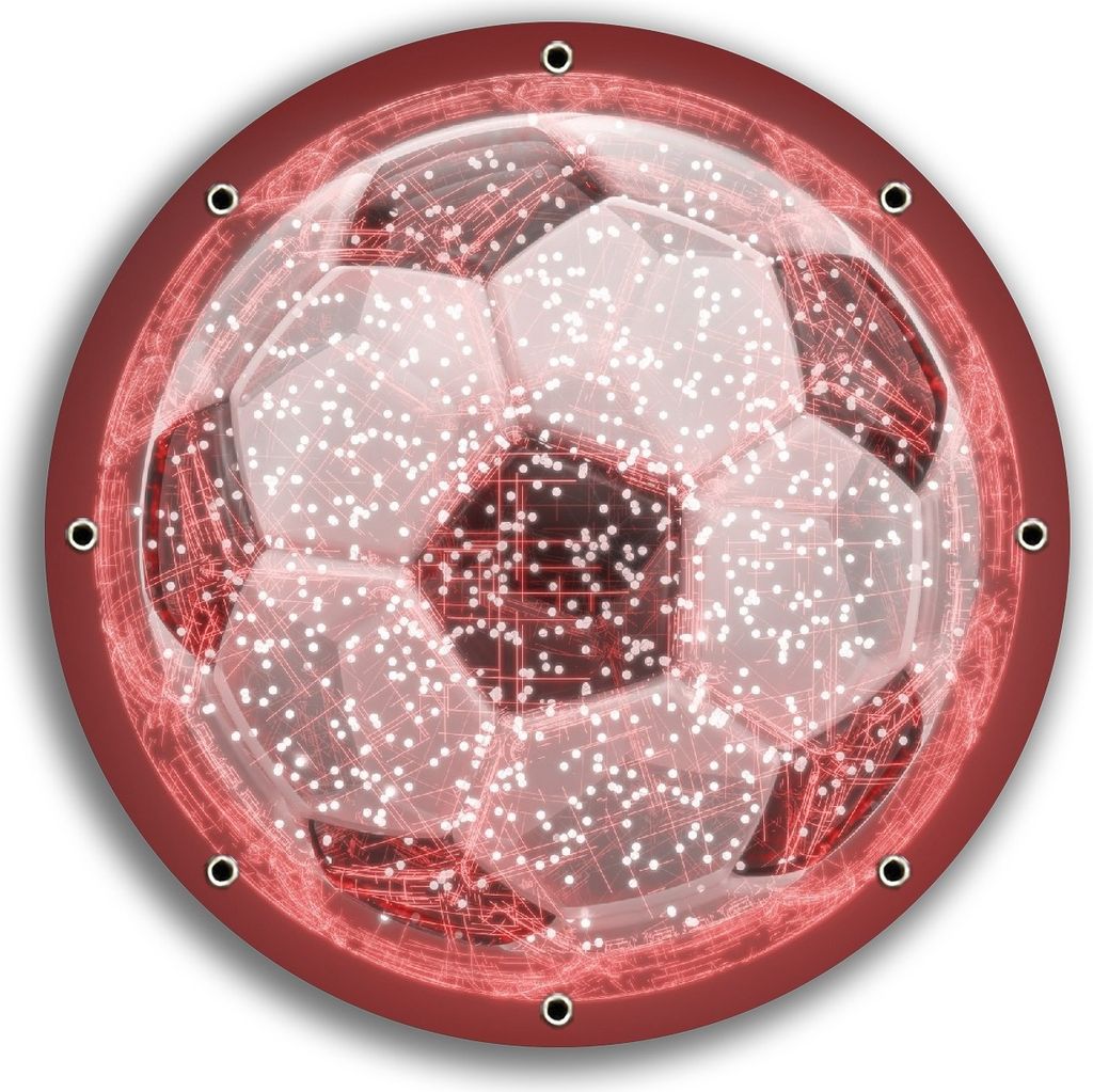 Wallario rundes Outdoor-Poster für Garten oder Balkon, Motiv Fußball digital - Netzwerk in rot, 30 cm Durchmesser